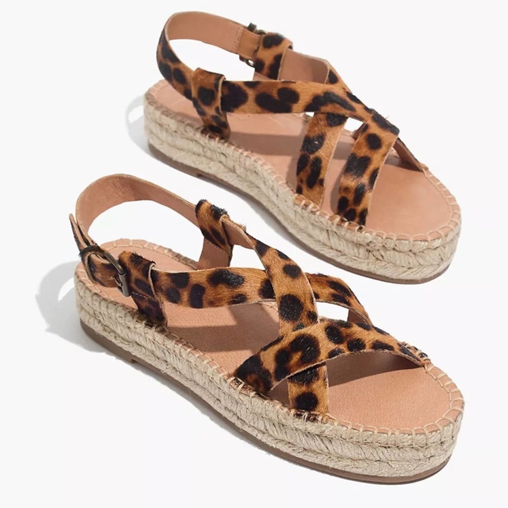 NWT Madewell Malia Espadrille Sandal Leopard Calf Hair